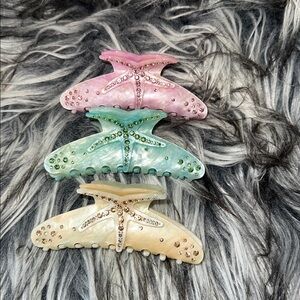 New Rhinestone Starfish Claw Clip Set Of 3